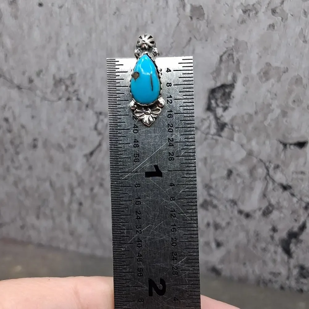 Sterling Silver Egyptian Style Turquoise Stud Earrings Southwestern Blue 3/4